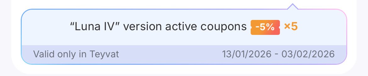 Genshin__Update's tweet image. HoYoVerse Top-Up Center Test
5% Off Limited-Time Offer
You can check on your HoYoLAB!
#GenshinImpact #原神 #원신