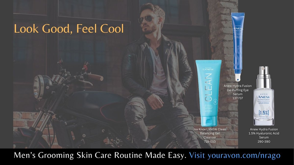 AvonLadyNJ's tweet image. A well-groomed man never goes out of style. This skincare routine keeps it simple yet effective — cleanse, hydrate, and glow daily. Designed for all skin types. Ready to elevate your routine? 👉 bit.ly/3Rlx9EF

#ModernGrooming #SkincareEssentials 💧🕶️