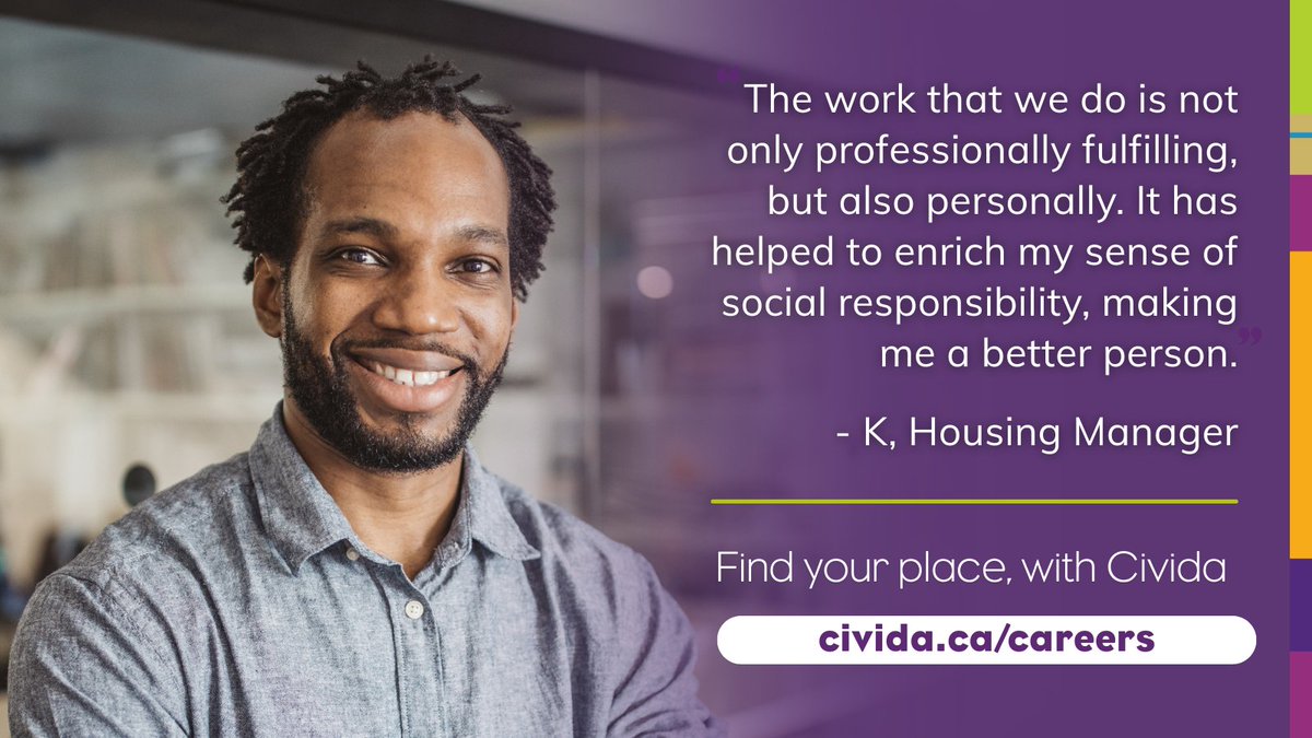 K, a District Housing Manager at Civida, shared:
“The work that we do is not only professionally fulfilling, but also personally. It has enriched my sense of social responsibility, making me a better person.”

Join a workplace grounded in purpose: civida.ca/careers