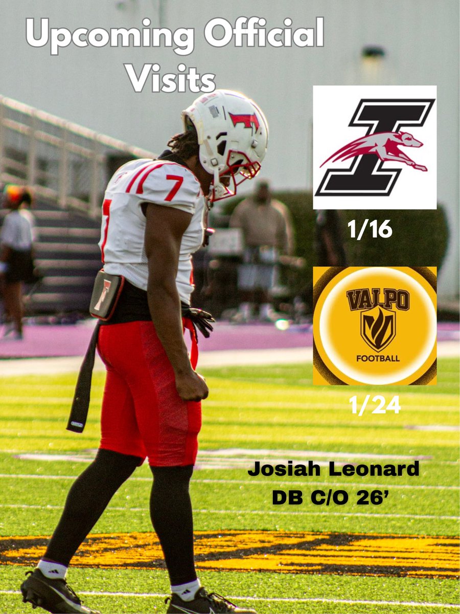 JosiahLeonard19's tweet image. Excited about my upcoming official visits… Thank you @UIndyFB and @valpoufootball  coaching staff for extending the invitation!!! @rodenjustin @CoachStewart70 @tylerelrod10 @hembree_john @fcsdathletics @gmcsports @CoachJeff5_ @AllenTrieu @CSAPrepStar @malikjackson43…