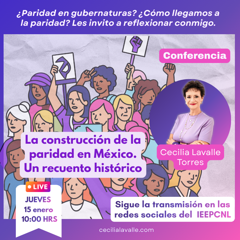 Este jueves participaré en la conferencia “La construcción de la paridad en México, un recuento histórico”, por invitación del <a href="/ieepcnlmx/">Instituto Estatal Electoral y de PC Nuevo León</a> .
Las invito a seguir la transmisión en vivo y sumarse a esta reflexión colectiva.
🗓️ 15 de enero | ⏰ 10:00 h
📲 Redes del IEEPCNL