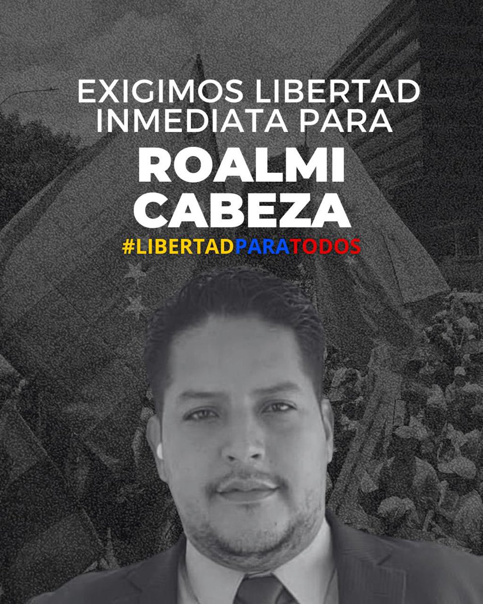 MVelazcoM's tweet photo. ¡LIBEREN YA A ROALMI CABEZA!

Sus hijos lo esperan en casa. https://t.co/KQxacP2ZUS