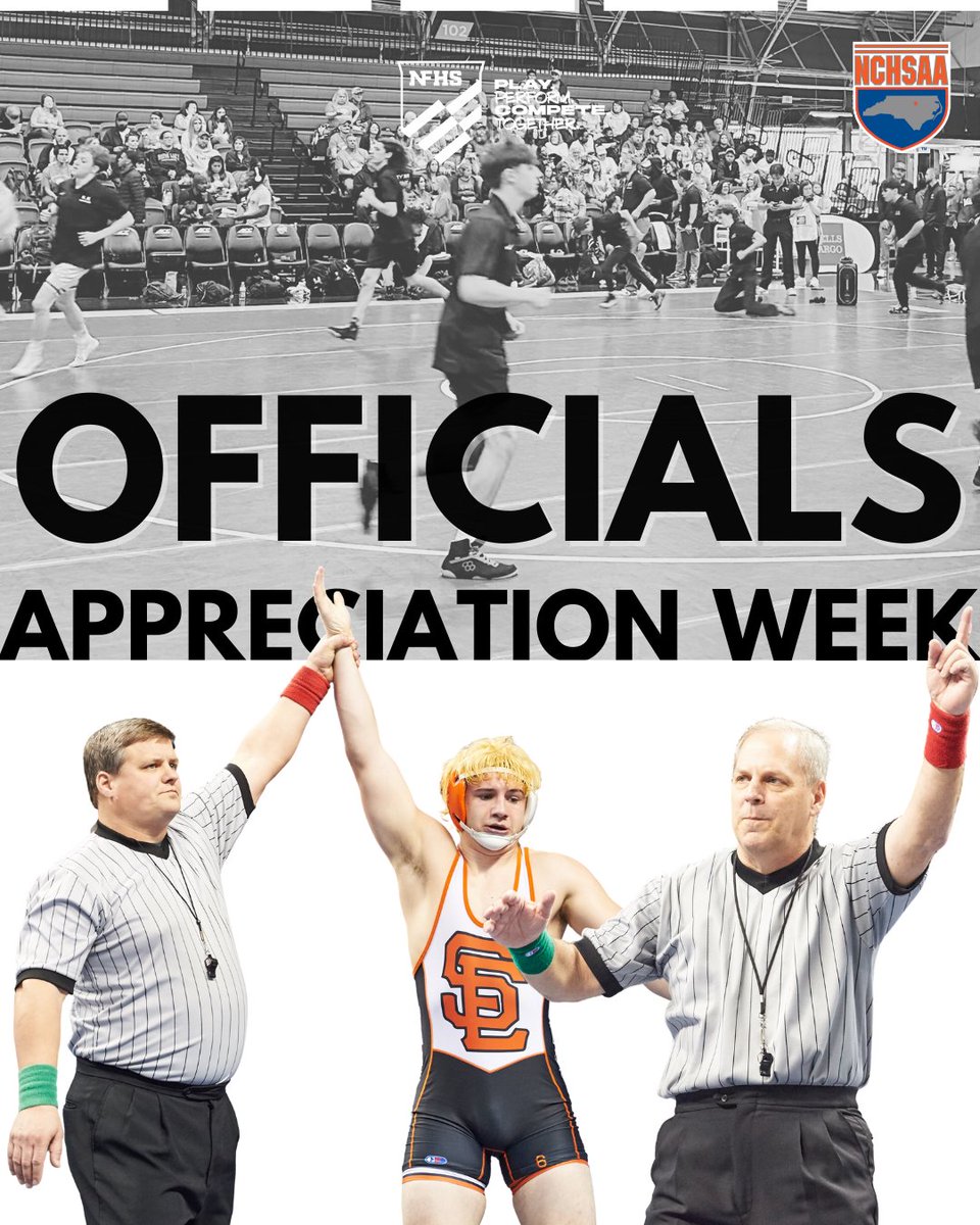 NCHSAA's tweet photo. It’s Winter Officials Appreciation Week!
Our officials keep our games going week after week!!! We appreciate you more than you know!
Share this post to show support for game officials in your school!

#OfficialsAppreciationWeek  #NCHSAAGameLockedIn https://t.co/Pd8sBCxQjk