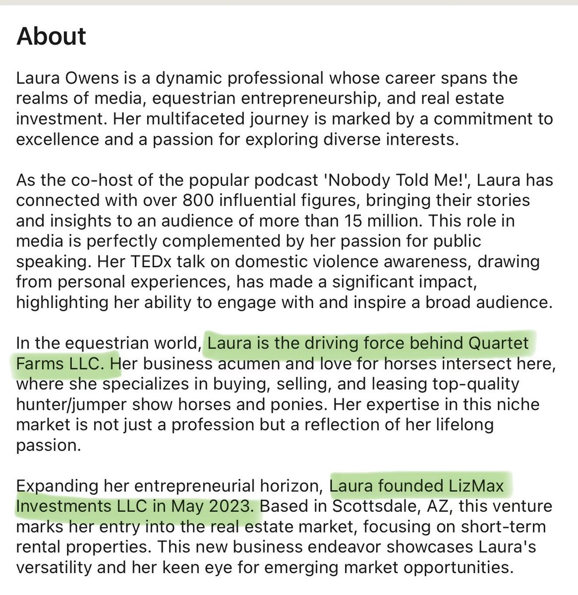 ClaytonsJustice's tweet image. Under oath in yesterday’s MOC: Claims not to know what having an interest in a business means. Claims not to know why she was even listed on Quartet Farms.

Publicly: CEO. Owner. Running three businesses. 

Receipts below… 

Thanks to all the JFC community members who helped…