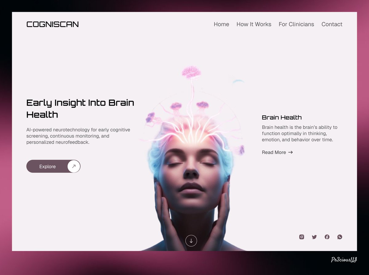 What if we could detect cognitive decline before it becomes visible?

Designed this hero section for Cogniscan, a neurotechnology platform for early brain-health insights and personalized neurofeedback.

Thoughts? 👀

#UXDesign #HealthTech #Neuroscience #DesignThinking