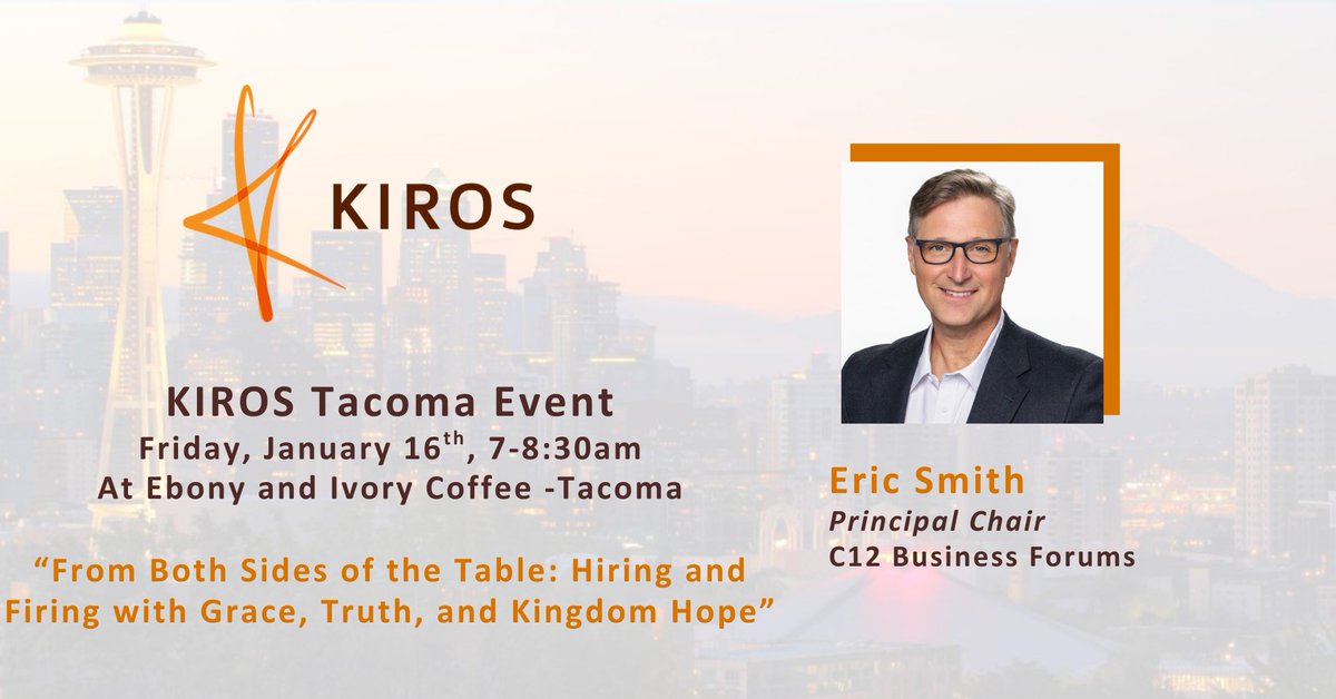 KirosOrg's tweet photo. KIROS Tacoma has a new time and location! We are meeting at 7am at Ebony and Ivory Coffee in downtown Tacoma on Friday, January 16th. Read more and register at https://t.co/kiI4jKV4Sn. https://t.co/pgevxaXCGA