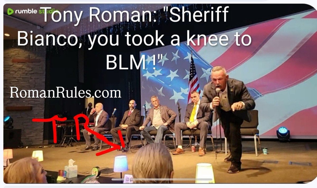 TheRomanRules's tweet photo. TONY ROMAN CHALLENGES RIVERSIDE COUNTY SHERIFF AND 2026 CALIFORNIA GUBERNATORIAL CANDIDATE CHAD BIANCO, BY REMINDING  HIM THAT  HE TOOK A KNEE -  BOWING TO BLACK LIVES MATTER. 

The video will be posted next. 

Tony was invited to be one of four honored panelists for the 'Crosstalk Gubernatorial Forum' on January 10, 2026, organized by 'Patriots for Freedom Club'.

There was a very large audience and five candidates on stage including Steve Hilton and Riverside County Sheriff Chad Bianco.

We suggest that you go find the images and video of Bianco bending the knee to BLM, and listen to his excuses for doing so. Also listen to his response to Tony's question and judge for yourself. 

Things got very heated after Tony's question, with Bianco becoming unhinged and  some  of Chad Bianco's campaign volunteers seated in the audience jeering. 

A few hours later the looting started. So why should the voters trust you to hold the line next time, and what would the rest of you do differently when facing the same enemy?"

After Tony asked his question, he later addressed the candidates by saying, "Like I said, there is nothing personal behind my questions. My only concern is  love of country and setting a standard for fighting for it! If you think my questions are tough, just wait until you face the democrat candidate."

Later Tony commented to the press when interviewed  as follows:  "It is funny how Bianco lost it and became unhinged  with me,  but took a knee to the Anti-American, cop hating rioters, looters and murderers, even wrapping his arms around the BLM organizer who brought him to his knee. 

I am not questioning whether Chad Bianco is a nice man and a good sheriff,  and if  I had video of him getting as angry with  BLM as he did with my question, I would be supporting him instead

https://t.co/DkRfBhgPl9
https://t.co/4wrTf5McRw
https://t.co/Jr1q44W32j