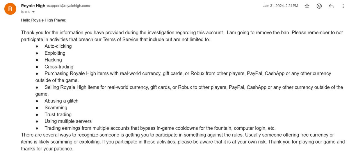 quick reminder if you're not certain if an action is bannable or not ...