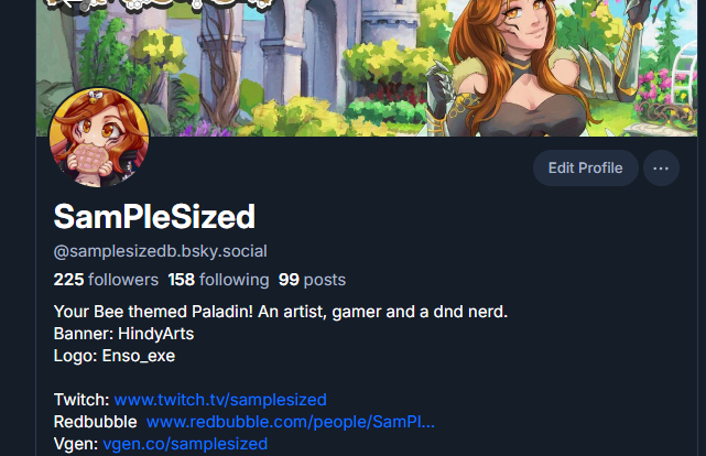 SamplesizedA's tweet image. I have decided to move mostly to Bsky. I have taken down most of my art here and will transition to posting it on bsky.
I will keep my Twitter for stream stuff, and some art can still be viewed; however, as an artist, I don't feel fully safe here.
Thank you for your support.