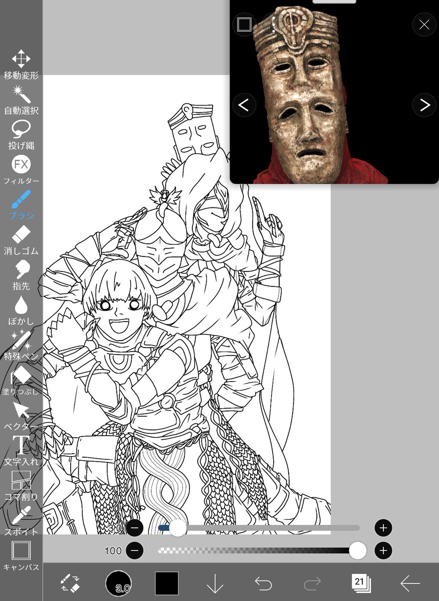 masato_mibu's tweet image. 増えたッ！🤣🤣🤣
（ザルツァの腕の下書き消すの忘れてるw）
簡略化して鎧描いてんのに、それでも普通に大変で草