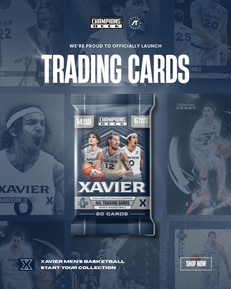 Excited to launch Champions Deck <a href="/XavierMBB/">Xavier Basketball</a> trading cards with <a href="/AthletesThread/">Athletes Thread</a>. Start your collection now at  athletesthread.com/products/xavie…  #LetsGoX