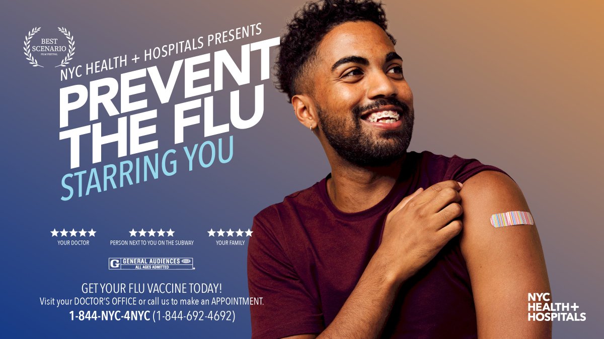 NYCHealthSystem's tweet photo. Together, we can #PreventtheFlu – starring you! Flu season is here, and the best way to prevent severe illness is to get your flu vaccine: https://t.co/DvXtCn7M1J. #FluSeason https://t.co/3Pngy57uja