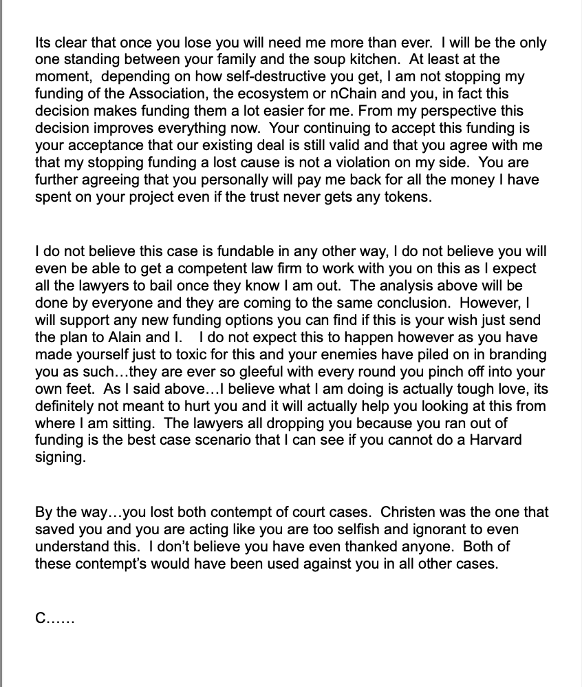 We can see in the leaked email that Calvin had begun to think he was wasting money supporting BSV and Craig.