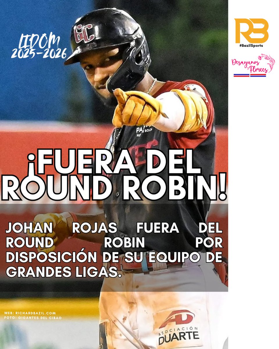 RichardBazil's tweet image. Con los Gigantes del Cibao descartado, Johan Rojas no continuará jugando en el Round Robin LIDOM, por disposición de su equipo de Grandes Ligas,  informa el equipo nordestano en su boletín de prensa de hoy.

#bazilsports #lidom