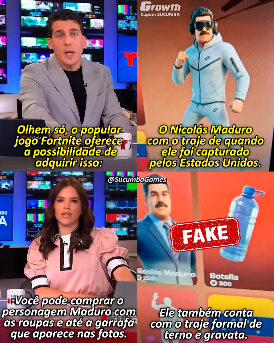 Jornal americano em língua espanhola, Noticias Telemundo, caiu em Fake News e noticiou que foi adicionada uma Skin de Nicolás Maduro, ex-ditador da Venezuela, no Fortnite.