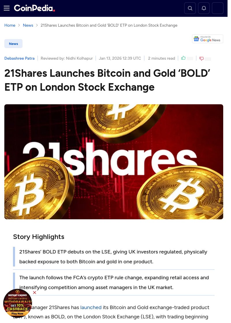 BREAKING NEWS : 21Shares launches Bitcoin and Gold BOLD ETP on the London  Stock Exchange. https://t.co/R8ZbwzMwon #Bitcoin #Gold #ETP
