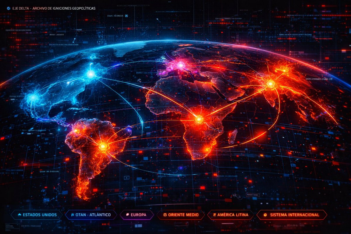 MilXIV's tweet photo. ⧉ INFORME DE ANÁLISIS ESTRATÉGICO

PROTOCOLO DELTA · ARCHIVO DE IGNICIONES GEOPOLÍTICAS

⬢ ZONA: Global · Sistema multipolar.

⊕ EVENTO: Activación simultánea de focos de fricción geopolítica latente.

 ▢ CLASIFICACIÓN: S-4 · Ignición geopolítica multisectorial.

 ◆ OPERADOR PRESENTE: 0317 · Observación estratégica ampliada.

🕸️CONTEXTO

Los acontecimientos recientes no responden a una secuencia de crisis aisladas ni a decisiones coyunturales. El patrón observado indica encendidos múltiples sobre estructuras previamente tensionadas del sistema internacional.

En este marco, la figura de Donald Trump opera como vector catalizador, no como causa única: acelera, desinhibe y deja activos focos que continúan ardiendo tras su intervención.

▢ MAPA DE IGNICIONES 

⌬ Institucional · Estados Unidos

Deslegitimación preventiva de contrapesos, normalización del conflicto interno y uso táctico de la excepción. El resultado no es colapso, sino debilitamiento progresivo de la arquitectura estatal.

⌬ Atlántico · OTAN y alianzas

Ambigüedad estratégica sostenida. Se erosiona la previsibilidad aliada y se introduce incertidumbre operativa que persiste incluso sin decisiones formales de ruptura.

⌬ Europa

Refuerzo indirecto de fuerzas iliberales y fractura del consenso democrático. El efecto no depende de alineamientos explícitos, sino de desplazamiento del marco de lo aceptable.

⌬ Oriente Medio

Desinhibición del uso de la fuerza diplomática y militar. Bloqueo sistemático de mecanismos multilaterales y aumento del margen de acción unilateral de actores regionales.

⌬ América Latina

Reactivación de doctrinas de control hemisférico bajo lenguajes renovados. Presión económica, política y discursiva como herramientas normalizadas de influencia.

⌬ Sistema internacional

Degradación de normas, tratados y mediaciones. Aumenta la fricción entre actores sin canales estables de contención.

◼ PATRÓN OBSERVADO

La secuencia es reconocible y recurrente:

• Identificación de un “riesgo” difuso (institucional, ideológico o de seguridad).

• Deslegitimación de mediaciones y reglas existentes.

• Activación del conflicto como mecanismo de gobernabilidad.

• Persistencia del foco una vez retirado el estímulo inicial.

◻️ RIESGO IMPLÍCITO 

El riesgo no es una escalada inmediata, sino un entorno inflamable permanente:

Menos reglas compartidas. Más improvisación estratégica. Mayor probabilidad de errores de cálculo.

🧬DIAGNÓSTICO

El sistema internacional entra en una fase de ignición distribuida: múltiples conflictos latentes activos sin mecanismo de contención común.

✴︎ REGISTRO DE CIERRE · ARCHIVO DELTA

★ ESTADO: Documentado.

★ NIVEL DE RIESGO: Sistémico · Elevado.

★ ACCIÓN: Observación continua · Seguimiento estratégico.

△ EJE DELTA – ⌬ Dirección Operativa

#ED0317 #EjeDelta #ProtocoloDelta #IgnicionesGeopolíticas #ArquitecturaDePoder
