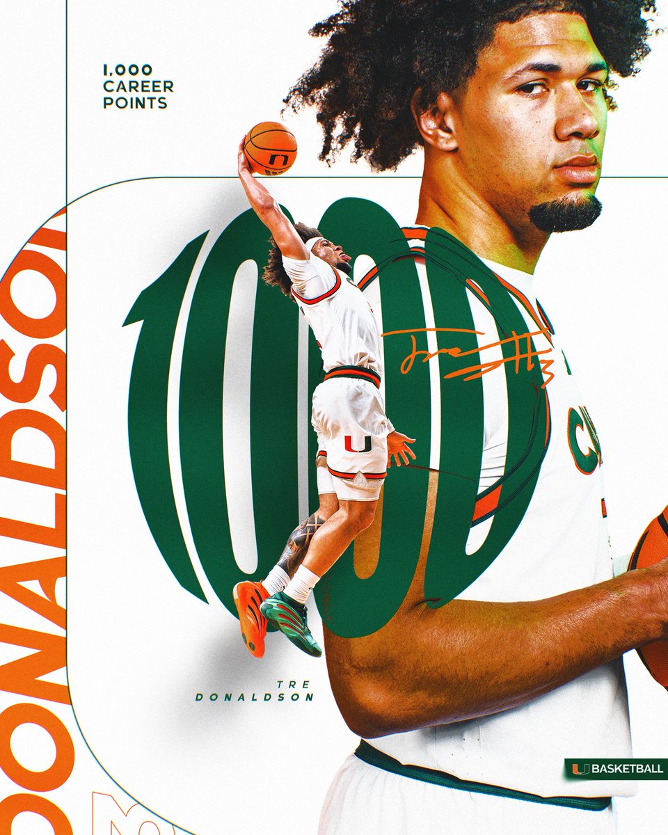 welcome to the 1K club 🤝 <a href="/Tr3Donaldson/">Tre Donaldson</a> 🗣️

#GoCanes