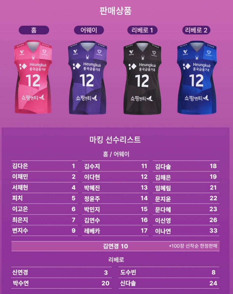 25-26시즌 흥국생명 어센틱 유니폼 판매!!

🗓️ 26.01.14(수) 오후2시 ~ 26.01.19(월) 오전10시 

m.spyder.co.kr/product/projec…