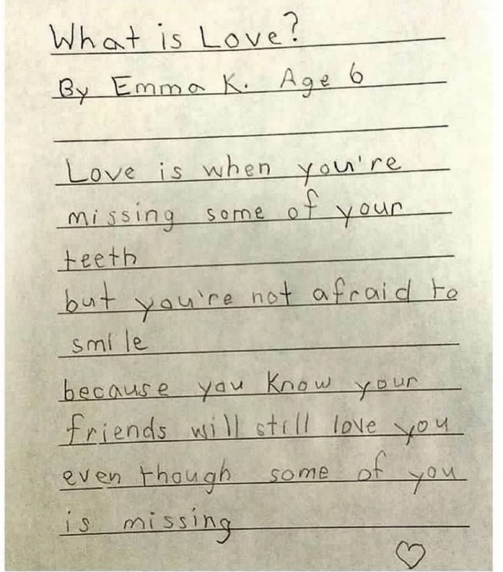 What is Love? 
By Emma K. Age 6. 🥰