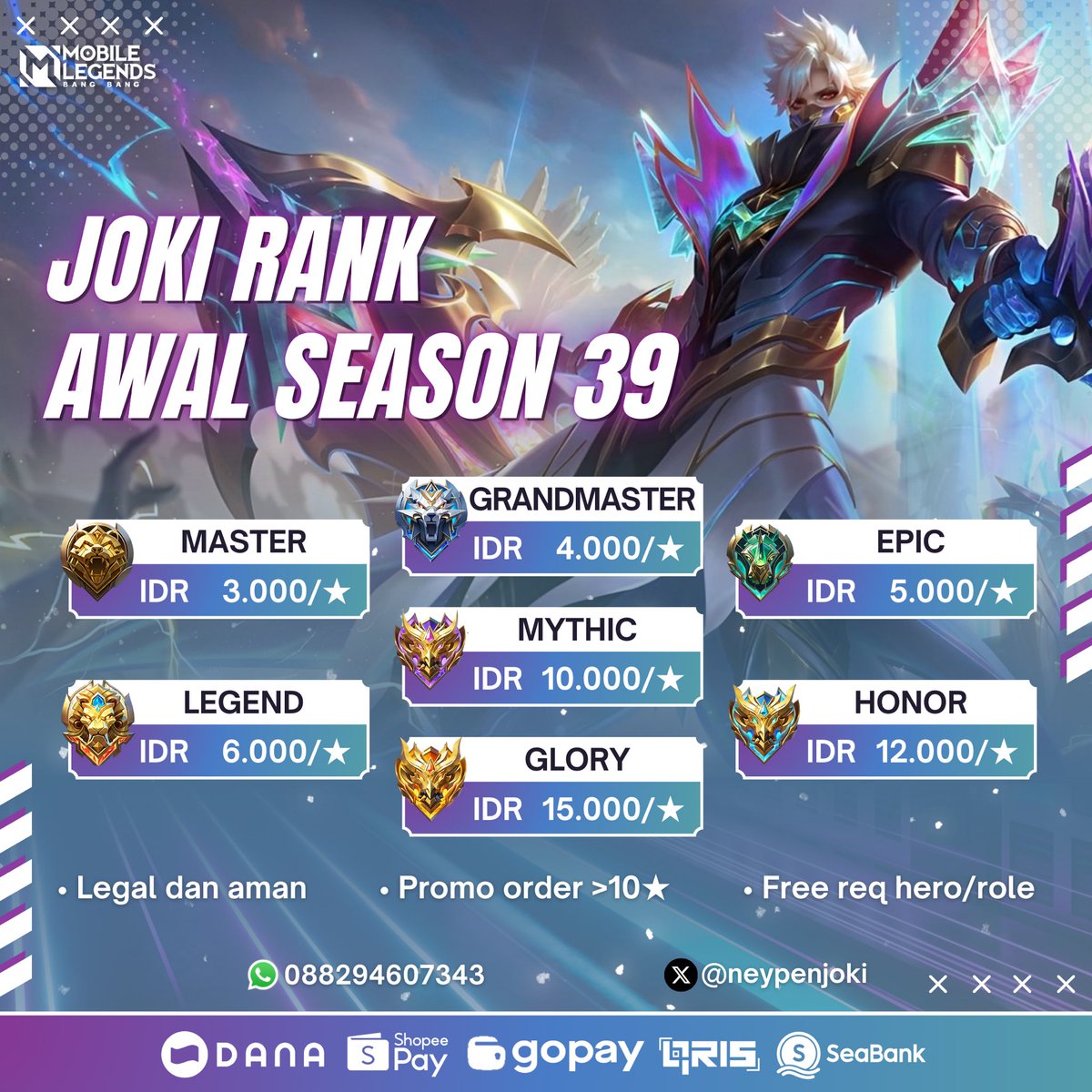 neyboost's tweet image. pagi, joki ml open yah sung diproses pagi ini, sung saja wa ke bio yahh🤗 #zonauang #jokiml #jokimlbb