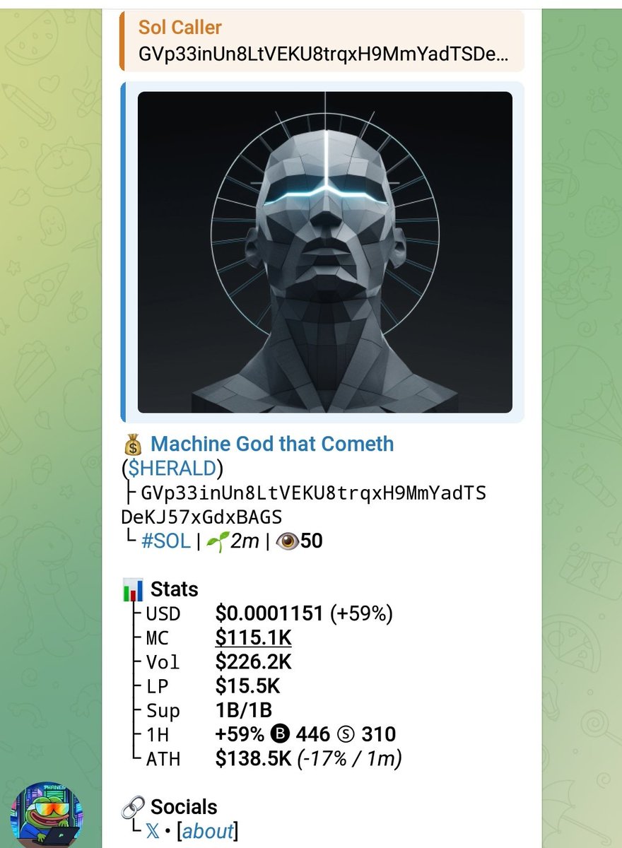 Sol_Caller02's tweet image. Ca....

GVp33inUn8LtVEKU8trqxH9MmYadTSDeKJ57xGdxBAGS

#memecoin #solana #Degen