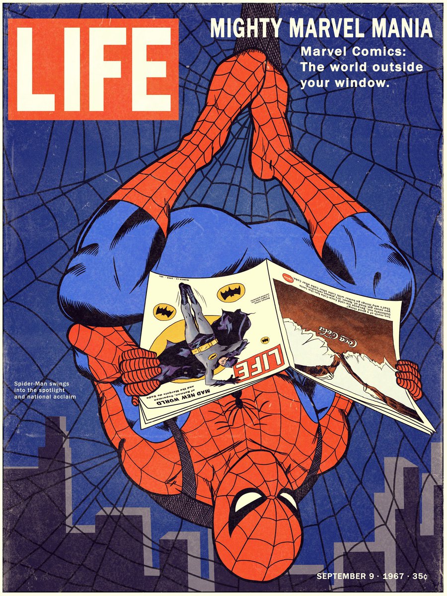 SpidermanNotes's tweet image. Life Magazine with Spider-Man 
Cameo by Adam West Batman
Art by Dakota Alexander