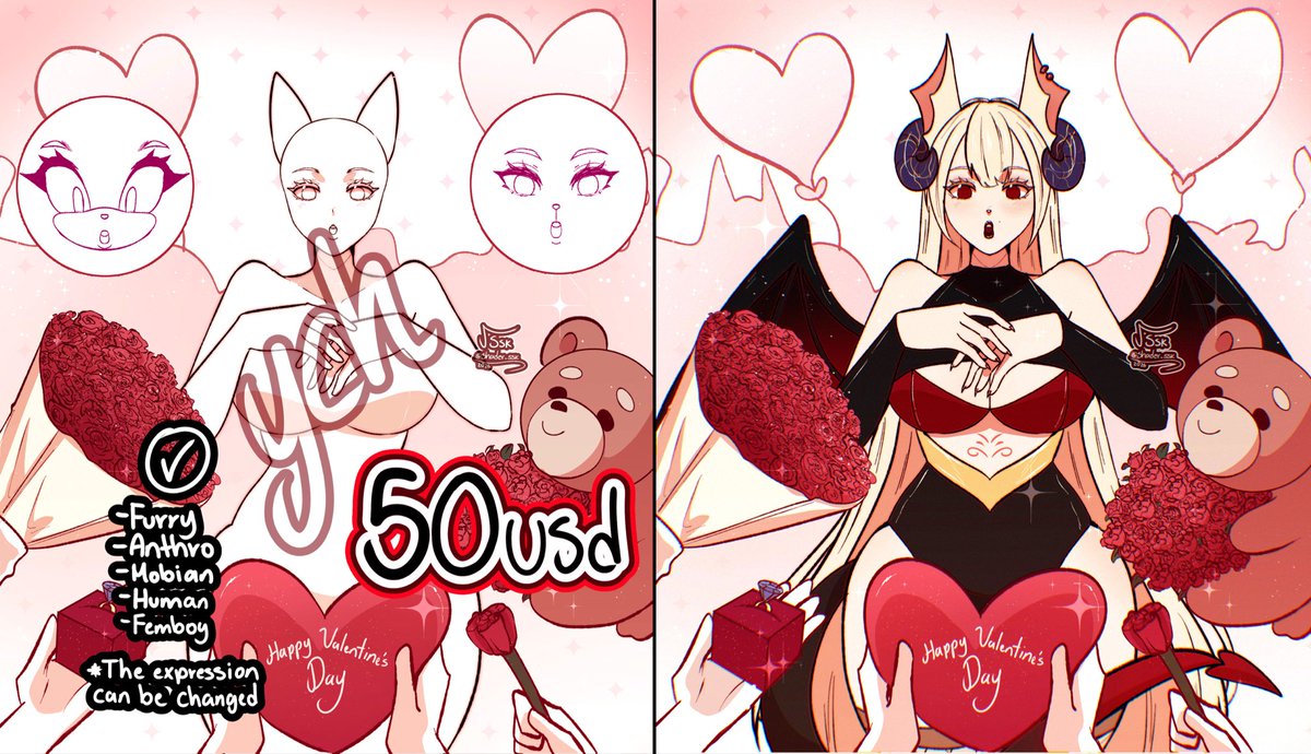 ✨NEW VALENTINE’S DAY YCH! 50 USD! DM if you're interested!

-P4yp4l - Kofi - Transfer(mxn)
 
Available: Furry, Human, Anthro, Mobian and Femboy! ʕ•ᴥ•ʔ

Slots: 8 

#ych