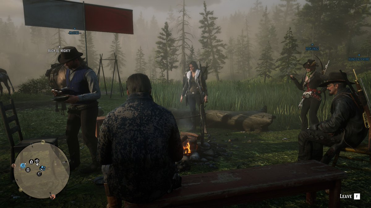 Kazuki_Silver's tweet image. relaxing at camp on red dead after helping @MysticOcean18 and @PrometheusVt hunting and herbs. Some random players came by and wanted to relax with us.