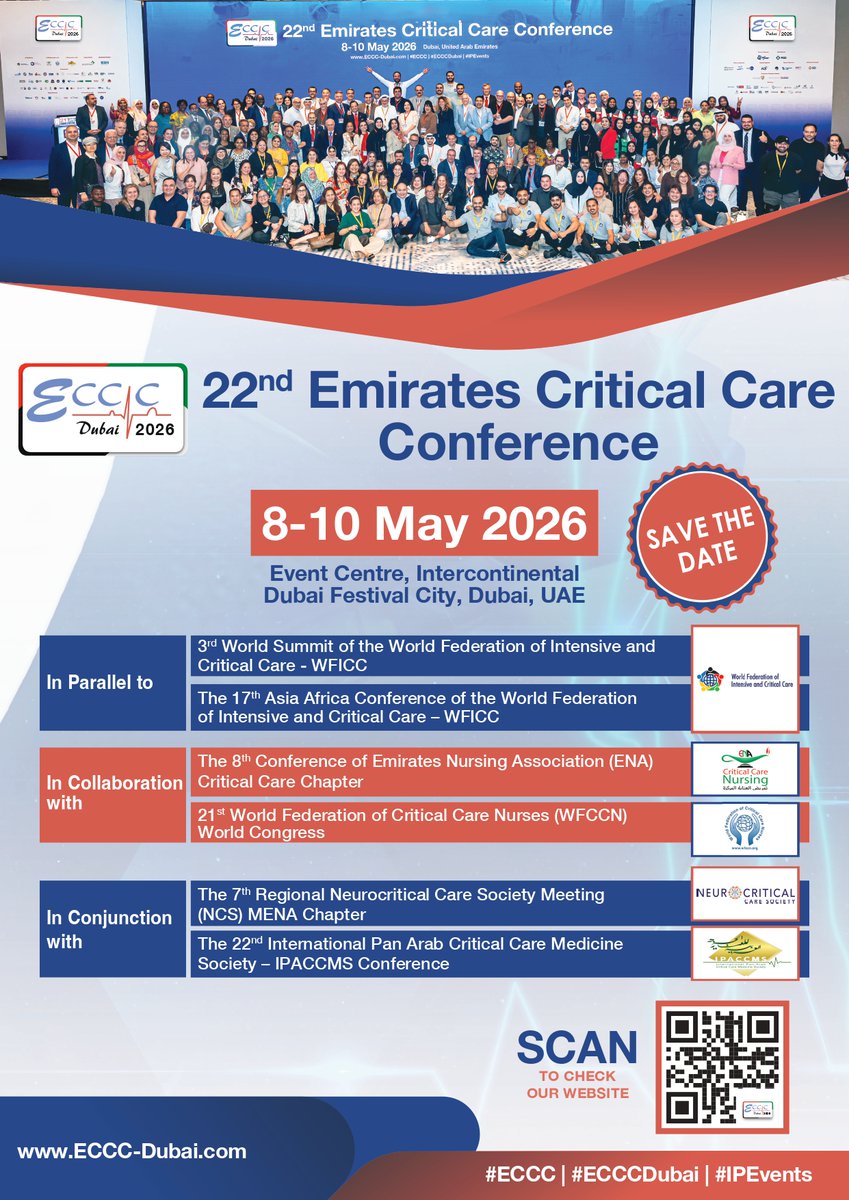 ACCCNAUST's tweet photo. Critical care clinicians and students: submit your work to ECCC 2026 Best Abstract Awards in Dubai - ICU, nursing, EM, QI, neurocritical care and more. 

Details: https://t.co/aABqUzSex6 

#ECCC2026 https://t.co/8rjbUsTdjT