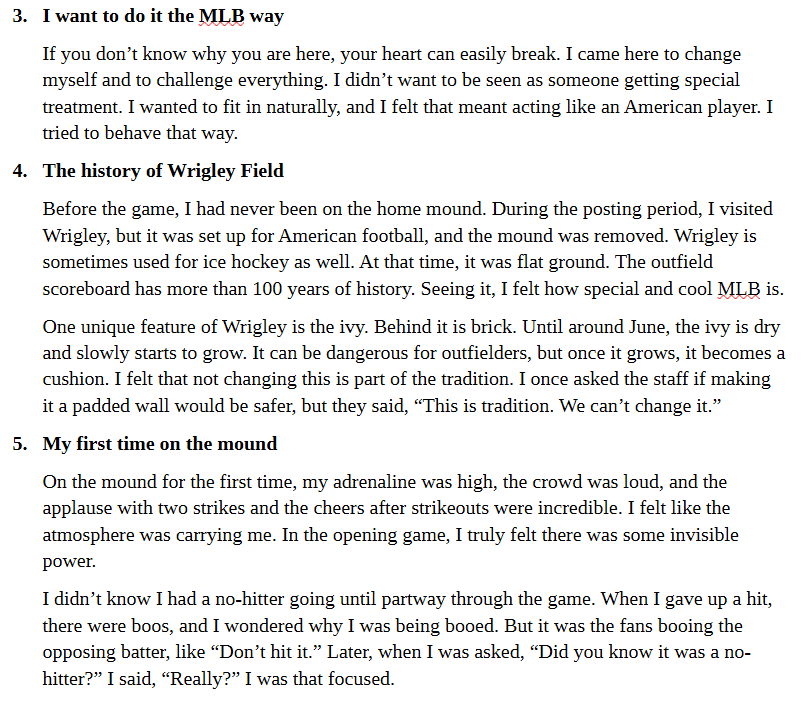 CubbyMike76's tweet image. Here’s a summary of yesterday’s Shōta podcast! He talks about the atmosphere at Wrigley during his first time on the mound and his feelings toward the fans! The theme of episode 4 is “Why was I able to perform well in my debut?” @Cubs #BeHereForIt #FlyTheW #今永SHOTAISM