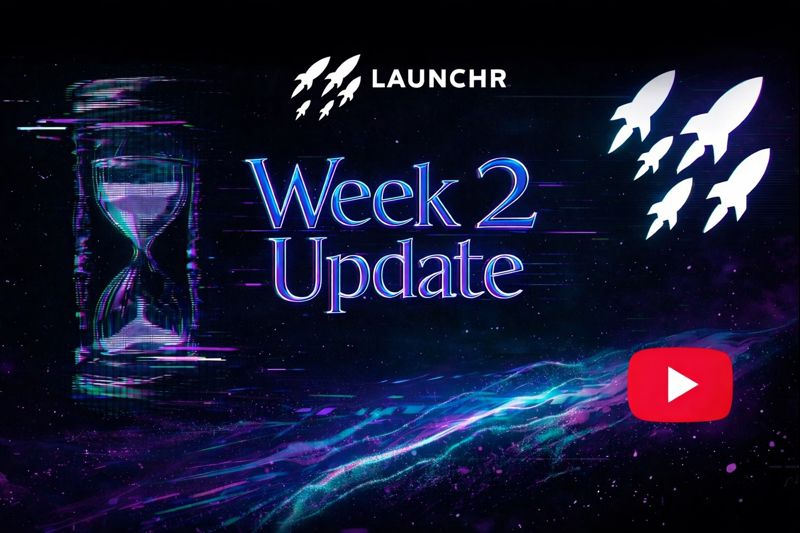 Eternals Hackathon Week 2 Update will be live on Youtube tomorrow

Week 3 takes a different path and requiers us to submit a product form and submit out GitHub directly to <a href="/colosseum/">Colosseum</a> 

$Launchr | Launchr.xyz