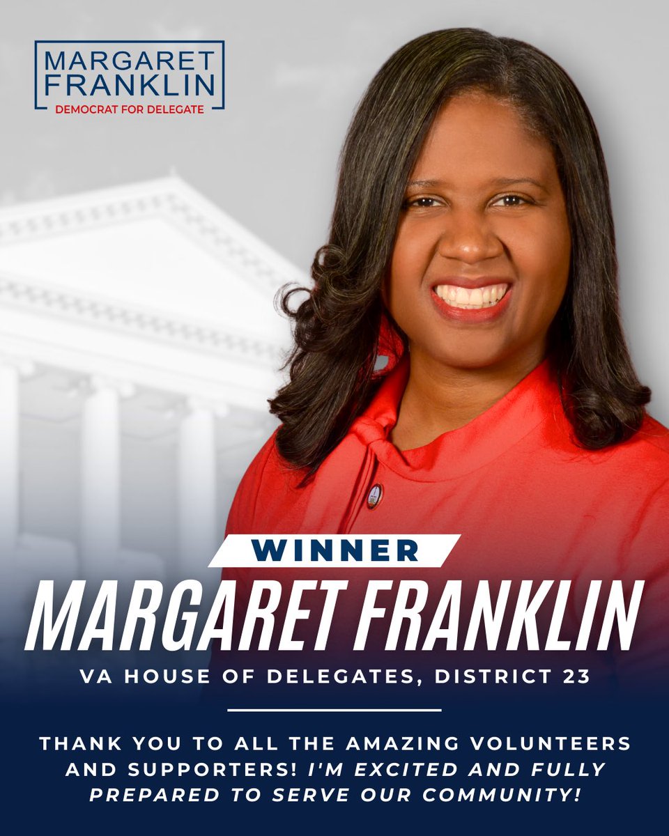 I’m honored to represent District 23 in the Virginia House of Delegates! 💙

Thank you to every volunteer, supporter, and voter who made this possible. I’m ready to get to work and serve District 23 with purpose and dedication!