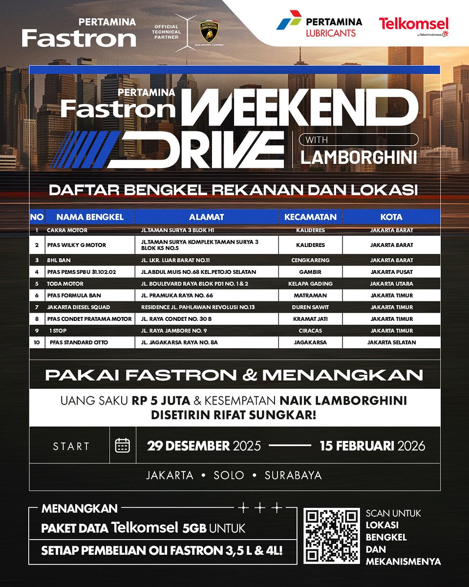 Dapurpacu_id's tweet image. Mengawali tahun 2026, Pertamina Lubricants menghadirkan Pertamina Fastron Weekend Drive, program spesial bagi konsumen yang membeli oli Pertamina Fastron kemasan 3,5 L atau 4 L selama Januari hingga pertengahan Februari 2026. 

#pertamina #pertaminafastron #pertaminalubricants