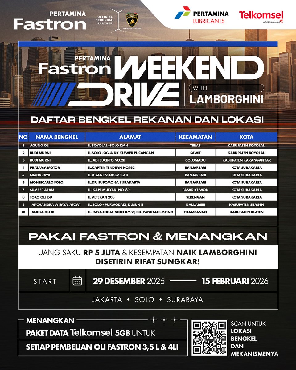 Dapurpacu_id's tweet image. Mengawali tahun 2026, Pertamina Lubricants menghadirkan Pertamina Fastron Weekend Drive, program spesial bagi konsumen yang membeli oli Pertamina Fastron kemasan 3,5 L atau 4 L selama Januari hingga pertengahan Februari 2026. 

#pertamina #pertaminafastron #pertaminalubricants