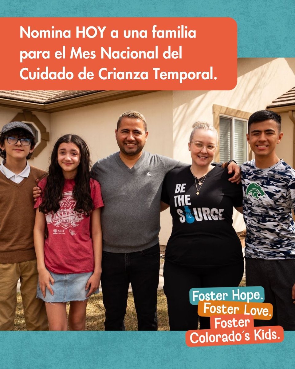 Este Mayo 2026, es el Mes Nacional del Cuidado de Crianza Temporal. Si conoces a una familia que apoye a los niños y adolescentes de Colorado como familia de cuidado temporal, nomínala HOY. Las nominaciones cierran el 23 de enero.

co4kids.org/parent-partner…