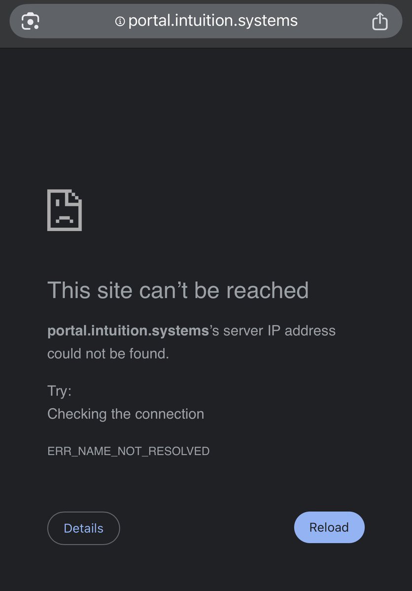 GM to my good people 

If you’re struggling to login into your <a href="/0xIntuition/">Intuition 👁️</a> website, i think the URL is currently down at the moment because it’s not working for me as well 

<a href="/0xbilly/">billΞ.eth</a> <a href="/calebonchain/">Caleb🥷👁️</a> <a href="/h0xrus/">Horus 👁️</a> <a href="/fvngbill/">Fvngbill 👁️</a> kindly check why the site is down at the moment.