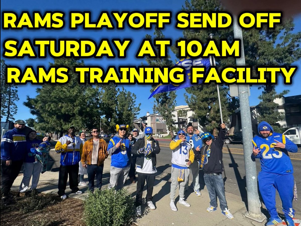 AllenSales's tweet image. RAMS PLAYOFF SEND OFF

Just received the confirmation from Kevin Demoff. We are meeting at the Rams Training Facility in Woodland Hills at 10AM this Saturday for the playoff send off. Buses depart at 10:30AM. Support the team as they depart for Chicago this weekend. #RamsHouse