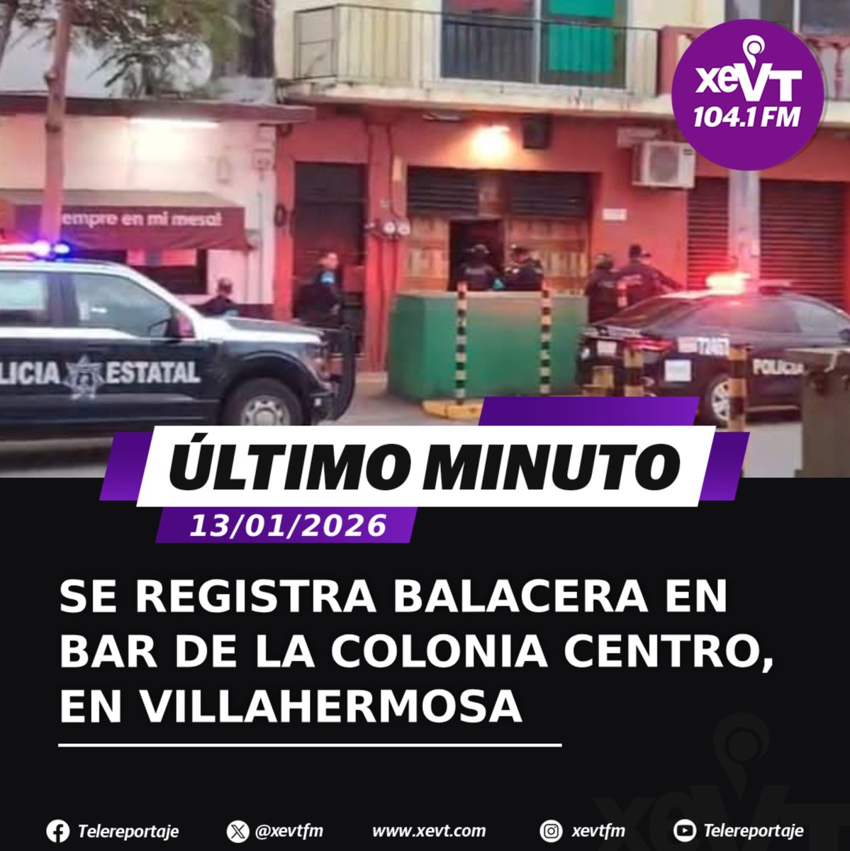 xevtfm's tweet image. #ÚltimoMinuto 🔴 Esta tarde-noche se registró una balacera en un bar de la avenida Constitución en Villahermosa; se reporta una persona fallecida, una mujer lesionada y un detenido