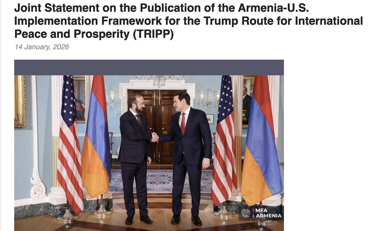 1/5 While attention is on Iran, neighbouring Armenia and the U.S. have signed a document outlining a new transit route through the South Caucasus. In short - it will be quite a beast: expensive, complex, and entirely new for the region. mfa.am/en/press-relea…
