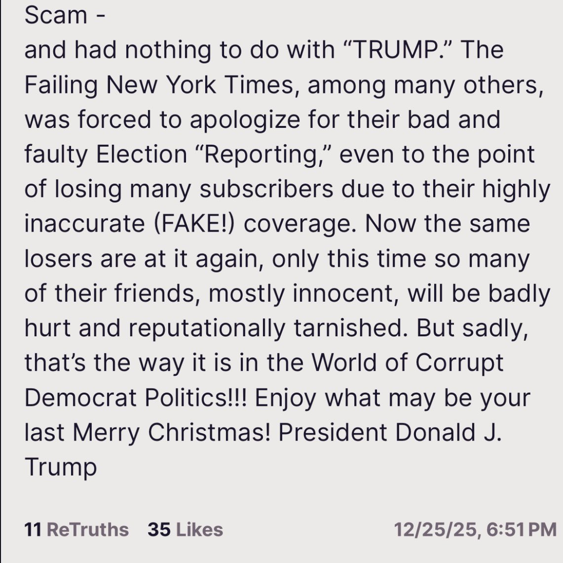 TrumpFiles8's tweet image. Donald Trump is enjoying his last Merry Christmas. His mask has been stripped away; he has to, exposed under the spotlight, openly call out to his "friendly guys"—those criminals who brutalized little American girls with him:
x.com/TrumpFiles8/bio