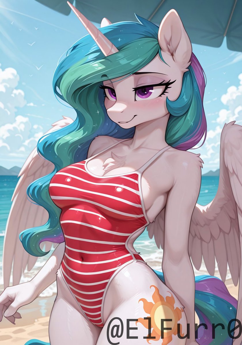 ElFurr0's tweet image. Pack Princesa celestia en la playa 🏖️