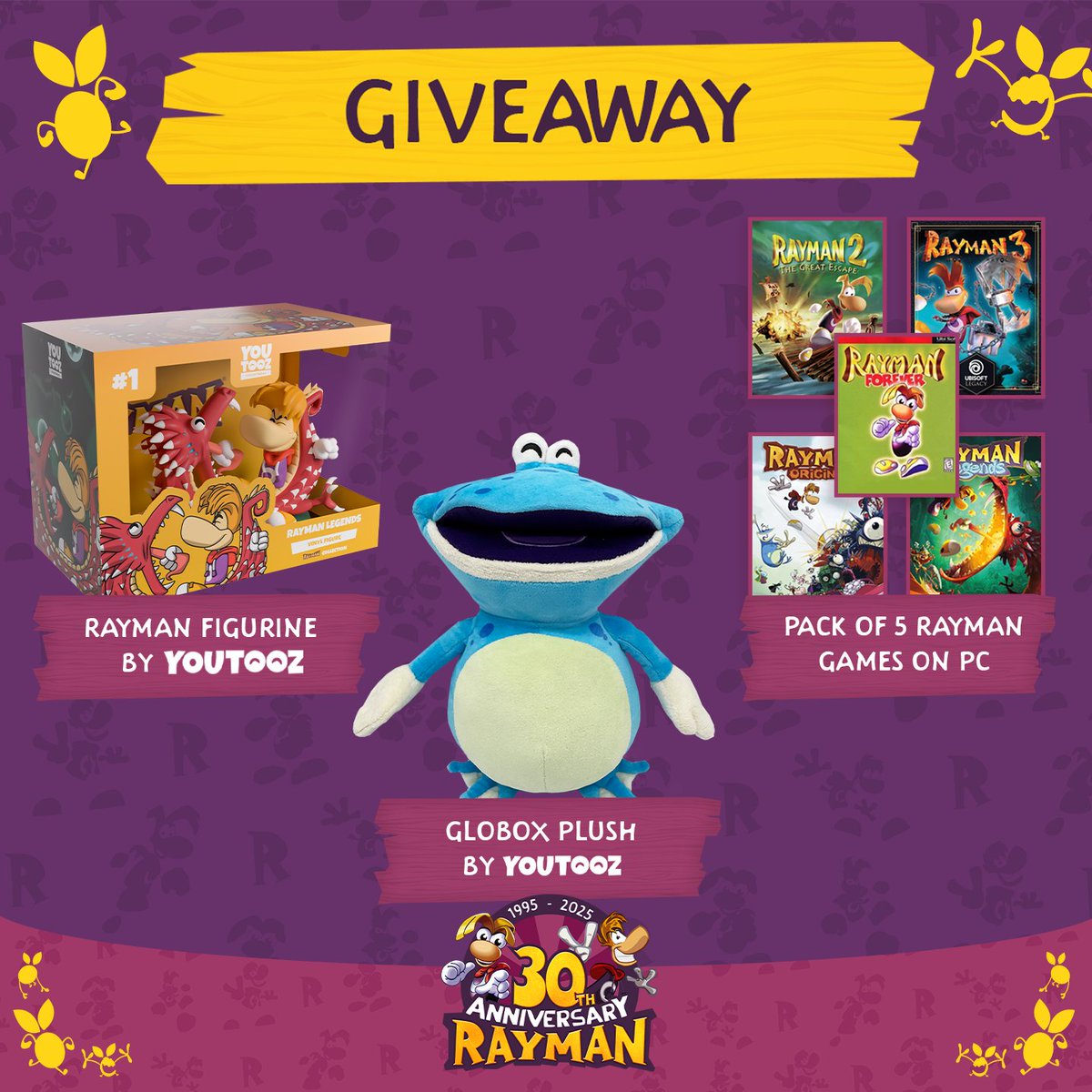 RaymanGame's tweet image. Surprise! We've got another giveaway for you! Like, share and comment on this post for your chance to win one of these amazing Rayman prizes! 👀