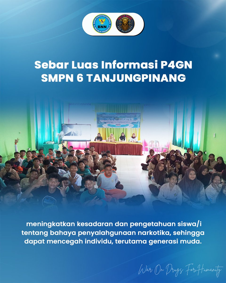bnnktpi's tweet photo. BNN Kota Tanjungpinang dalam hal ini diwakili oleh Bidang Pencegahan Masyarakat Ibu Anung Muthi’atihaq, S.Psi beserta staf melaksanakan kegiatan sosialisasi di SMPN 6 Tanjungpinang. https://t.co/Gn3Gdi4fgX
