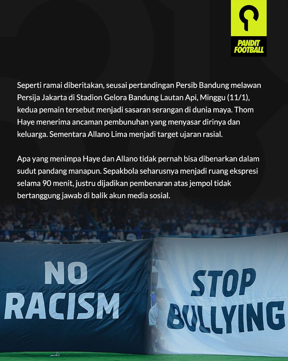 Ancaman pembunuhan dan ujaran rasial terhadap pemain kembali berulang, sementara federasi dan operator liga seolah berhenti di batas lapangan dan membiarkan kekerasan berpindah ke ruang digital.