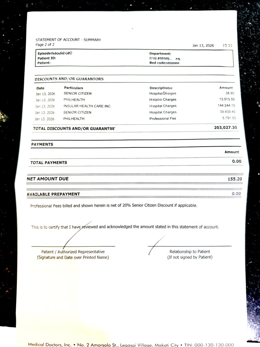 uNickthoughts's tweet image. I want to share this from a very personal place, based on what my family and I went through when my mother was recently hospitalized.

When I looked at my mom’s statement of account from Makati Medical Center, it showed something very specific.