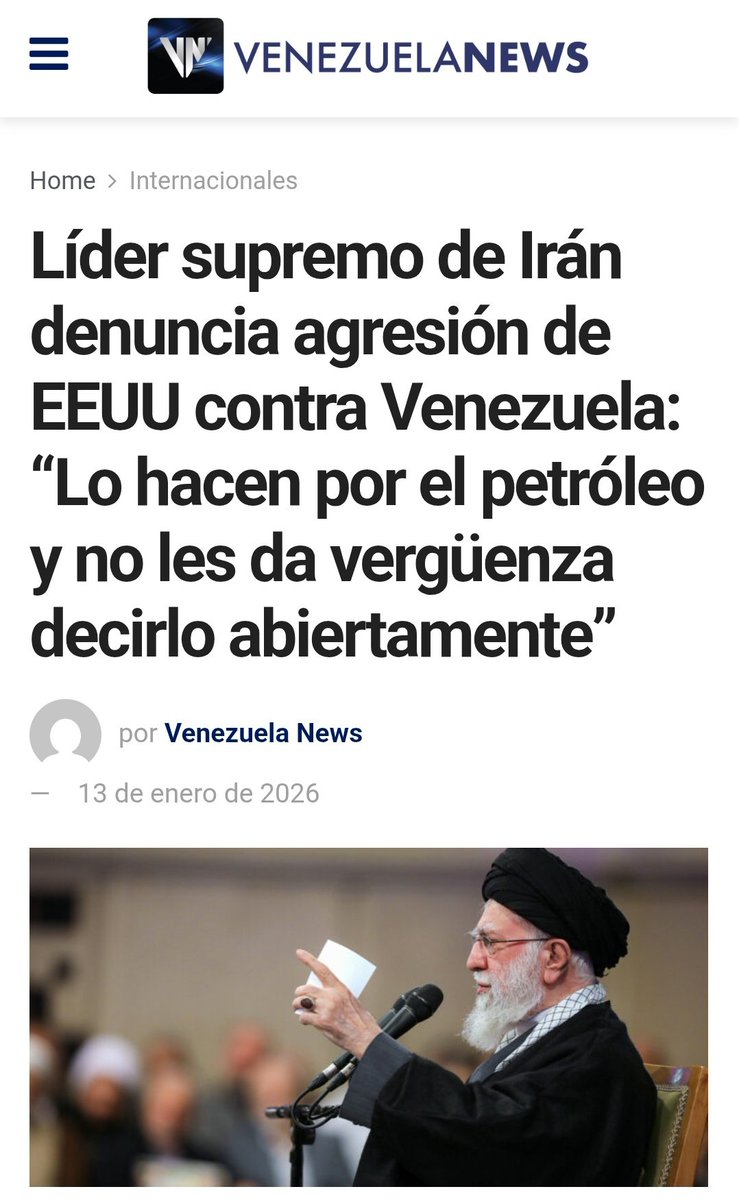1. El ayatolá Alí Jameneí condenó la agresión de Estados Unidos contra Venezuela.
2. Denunció el carácter imperial y saqueador de la política exterior estadounidense en América Latina.

venezuela-news.com/lider-supremo-…