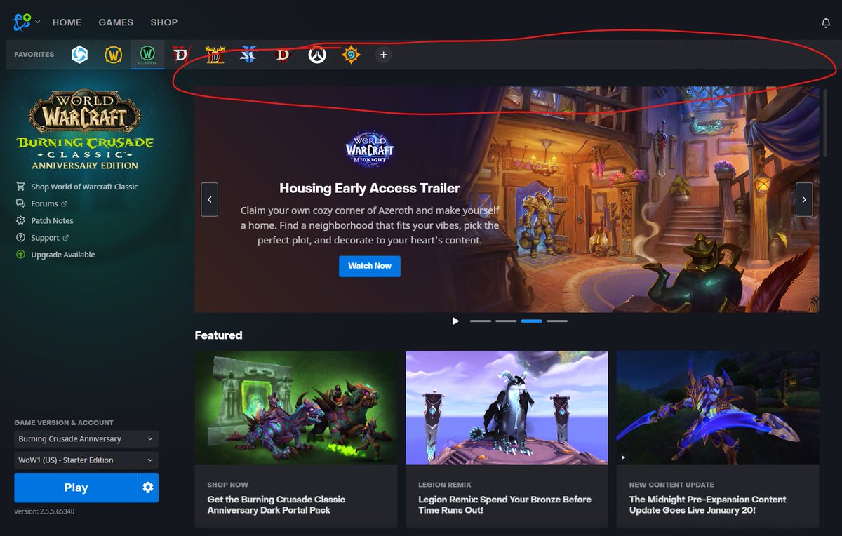 DavidMBook's tweet photo. @BlizzardCS @spc127 Can you please communicate better on the launcher? Put the maintenance banner on the TBC Anniversary launcher page so people know wtf is going on. https://t.co/NXJMTRjOU1
