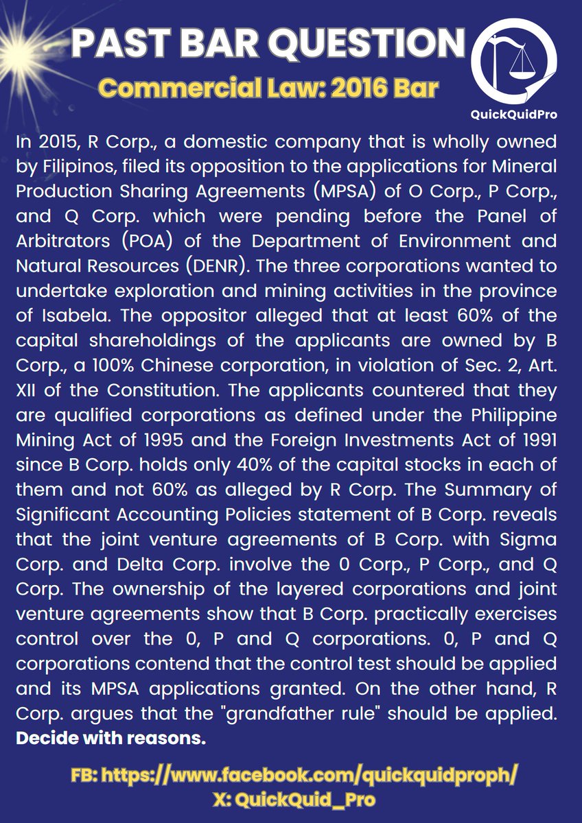 QuickQuid_Pro's tweet image. QuickQuid Pro Weekly Bar Questions 💛⚖️ Commercial Law 📖

Suggested answers posted: facebook.com/quickquidproph/ 

#AweSAMbar2026 
#StrivewithHopeandGrit
#SuccessAchievedthroughMerit 💛