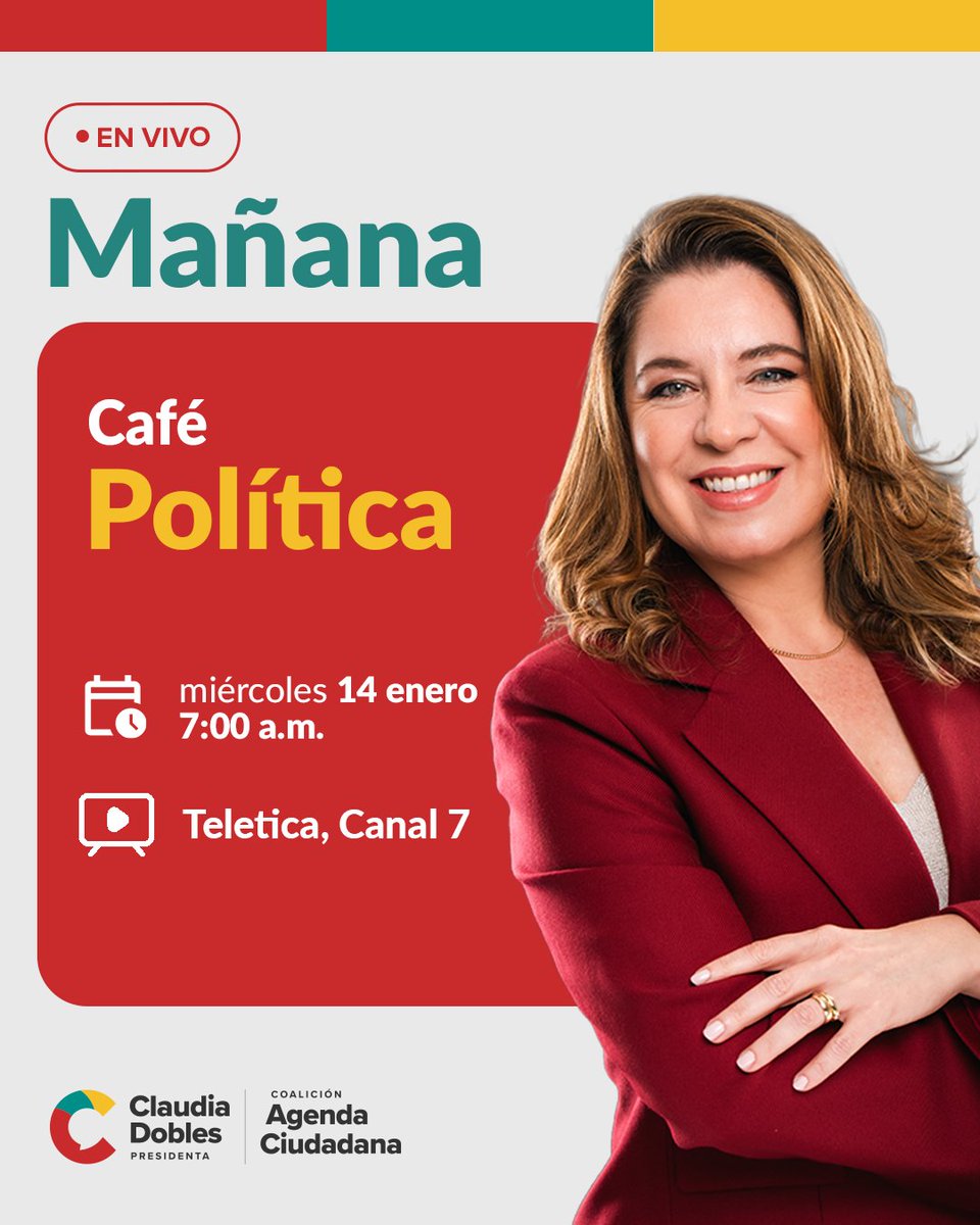 Nos vemos mañana a las 7am en Café Política en Teletica.
💛💚❤️

#ClaudiaDobles
#ClaudiaDoblesPresidenta
#AgendaCiudadanaCR